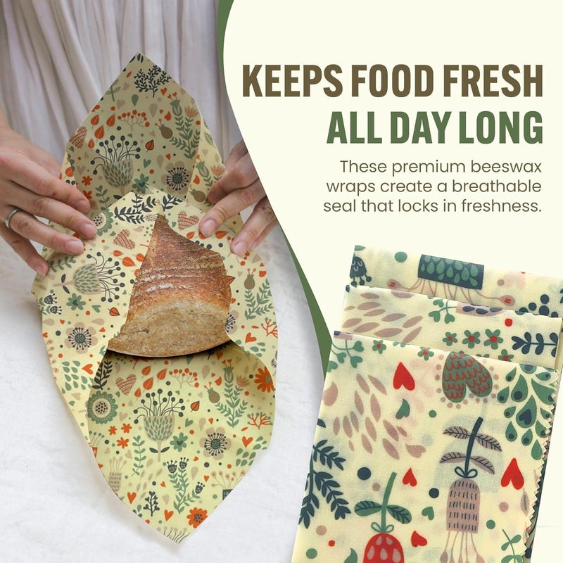 Wrapterra Beeswax Wraps for Food - Reusable & Moldable Bees Wax Covers for Bowls, Fruits, Cheese - Natural Food Storage Alternative to Aluminum Foil & Plastic Wrapping - Small, Medium, Large - 3-Pack - Image 3